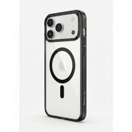 SkynUp Lumen Magnetic Clear Case Compatible with iPhone 17 Pro | Anti-Yellowing Transparent Back & Shockproof Bumper | Slim Wireless Charging Protection | Black