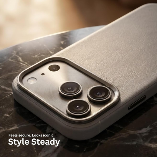 SkynUp Linea Premium Leather Back Cover Case for iPhone 17 Pro | MagSafe Compatible | Grey