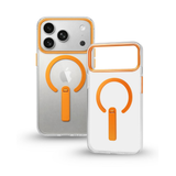 SkynUp Titan Magnetic Kickstand Case Compatible with iPhone 17 Pro | Built-in Foldable Stand & Clear Back | Slim Wireless Charging Protection | Orange