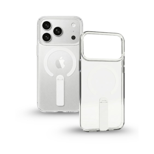 SkynUp Titan Magnetic Kickstand Case Compatible with iPhone 17 Pro Max | Built-in Foldable Stand & Clear Back | Slim Wireless Charging Protection | White
