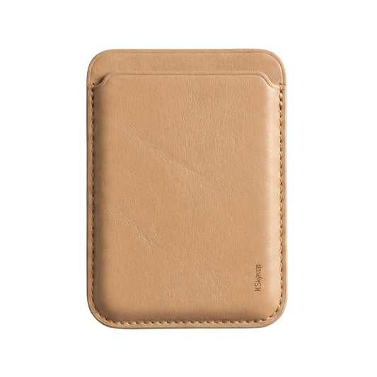 SkynUp Willy Magfit Card Holder Wallet | Magnetic Faux Leather Wallet Compatible with MagSafe | Designed for MagSafe Compatible 17/16/15/14/13/12/Pro/Pro Max/Plus Series | Golden Brown