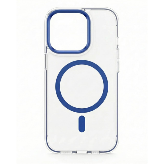 SkynUp Clario Back Case for iPhone 17 | Clear Back Cover with Magnetic Ring | Slim Shockproof Anti-Yellow TPU Case | Blue