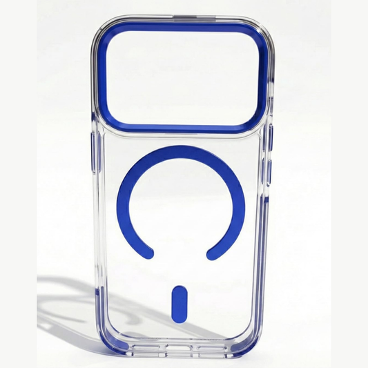SkynUp Clario Back Case for iPhone 17 Pro | Clear Back Cover with Magnetic Ring | Slim Shockproof Anti-Yellow TPU Case | Blue