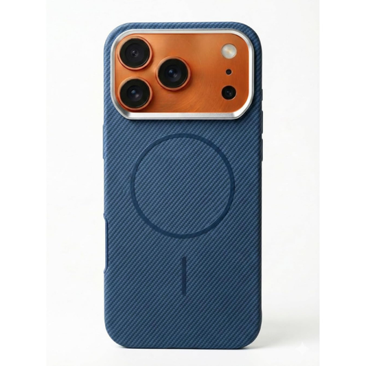 SkynUp Noir Fabric MagFit Back Cover Case for iPhone17 Pro | Magnetic Charging Compatible | Shockproof Compatible with MagSafe | Blue
