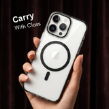 SkynUp Clario Back Case for iPhone 16 Pro | Clear Back Cover with Magnetic Ring | Slim Shockproof Anti-Yellow TPU Case | Black