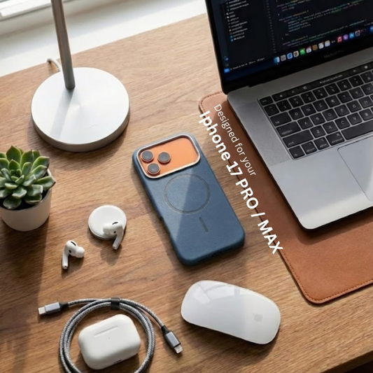SkynUp Noir Fabric MagFit Back Cover Case for iPhone17 Pro | Magnetic Charging Compatible | Shockproof Compatible with MagSafe | Blue