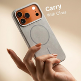 SkynUp Noir Fabric MagFit Back Cover Case for iPhone 17 Pro Max| Magnetic Charging Compatible | Shockproof Compatible with MagSafe | Grey