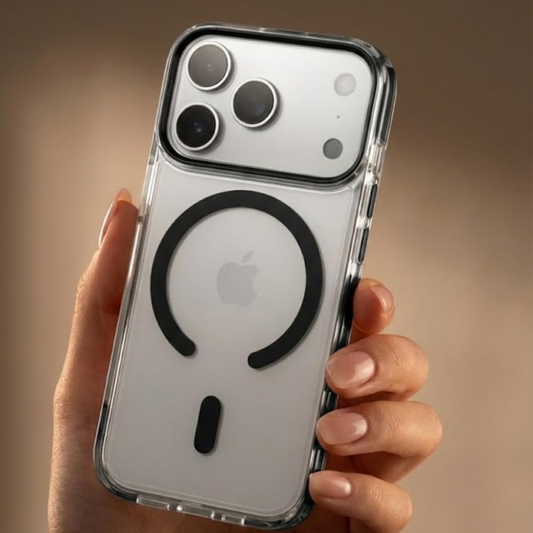 SkynUp Clario Back Case for iPhone 17 Pro Max | Clear Back Cover with Magnetic Ring | Slim Shockproof Anti-Yellow TPU Case | Black