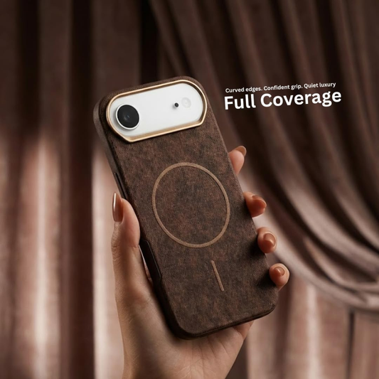SkynUp Noir Fabric MagFit Back Cover Case for iPhone 17 Air | Magnetic Charging Compatible | Shockproof Compatible with MagSafe | Brown