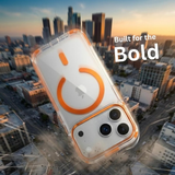 SkynUp Clario Back Case for iPhone 17 Pro Max | Clear Back Cover with Magnetic Ring | Slim Shockproof Anti-Yellow TPU Case | Orange