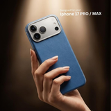 SkynUp Linea Premium Leather Back Cover Case for iPhone 17 Pro | MagSafe Compatible | Blue