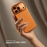 SkynUp Linea Premium Leather Back Cover Case for iPhone 17 Pro | MagSafe Compatible | Orange