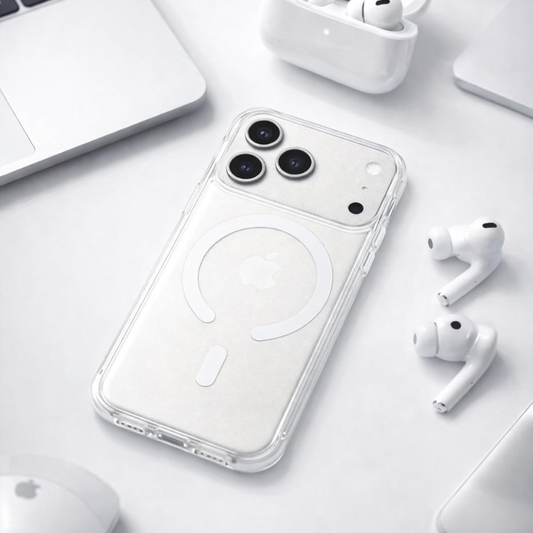 SkynUp Clario Back Case for iPhone 17 Pro Max | Clear Back Cover with Magnetic Ring | Slim Shockproof Anti-Yellow TPU Case | White