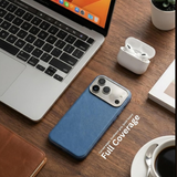 SkynUp Linea Premium Leather Back Cover Case for iPhone 17 Pro Max | MagSafe Compatible | Blue